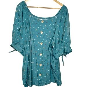 Lauren Conrad Butterfly Floral Print Blouse Top Womens 3X Short Sleeve Nature